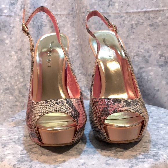Women’s Madden Girl Pink & Black Snakeskin Peep Toe Sling Backs 5” Heel Size 7.5 - Picture 8 of 9